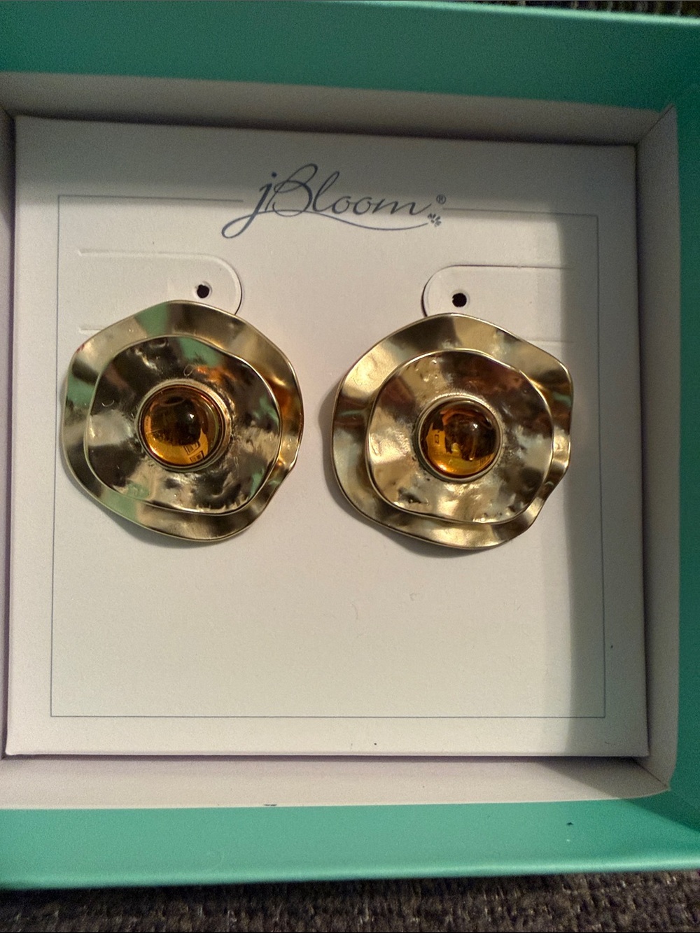 bloom Gold Floral Disc Earrings with Amber Center
